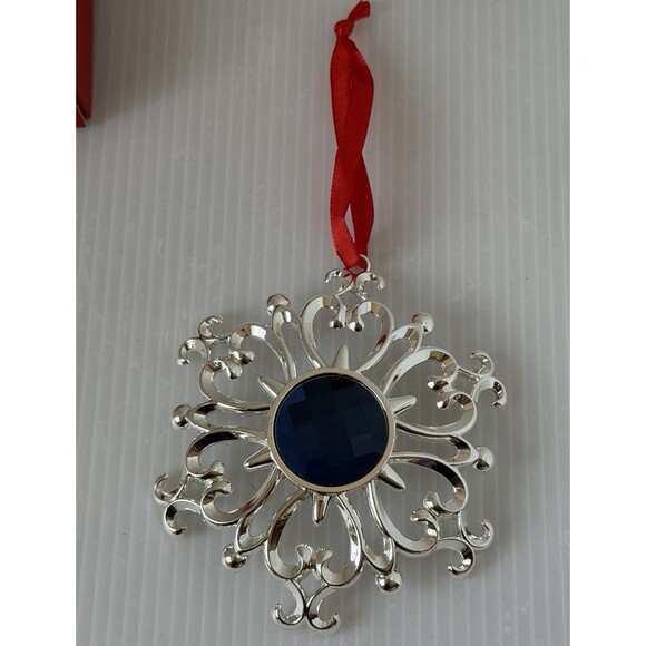 Lenox Bejeweled Snowflake Christmas Ornament Silverplate Sapphire orig. box Blue - Picture 2 of 7
